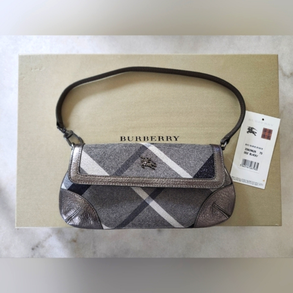 Burberry Pewter Mini Clutch Pochette Bag Purse Clutch π - Picture 2 of 9